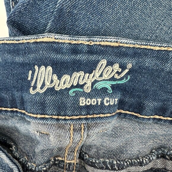 Wrangler Womens Blue Denim Embroidered Pocket Western Boot Cut Jeans 13x34 - Picture 8 of 11